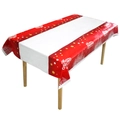 Nappe de Noël jetable blanche avec bordures rouges et motifs de flocons dorés - Motif Bordure Rouge Flocon d'Or et Lettres