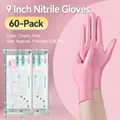 Durable cherry blossom pink nitrile gloves in 9 inch size for kitchen and food handling - 60 Pink 9-inch L-size Pieces