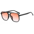Classic black pilot sunglasses with orange gradient lenses and double bridge design - Black Frame Tea Lens