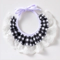 Black and white plaid pet bib with floral lace trim and purple adjustable neck tie - XS / Black Plaid