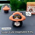 Black and white cat resin figurine wearing orange mushroom hat for car dashboard decor - Vegetable Cat Series - Mushroom Cat