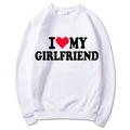 White crewneck sweatshirt with I Love My Girlfriend heart print and long sleeves - White Slogan V3
