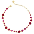 Bracelet chaîne dorée réglable avec pierres rouge rubis et breloque cœur sur blanc - Plaqué Or Zirconium Rose Rouge