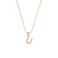 18K gold plated snake chain necklace featuring a U-letter pendant with white pearls - Letter U