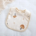 Soft 6-layer cotton gauze baby bib with brown mushroom and gold flower patterns - Brown Mushroom