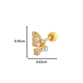 Golden butterfly stud earring with inlaid cubic zirconia and pearl, 0.95cm in height - Pearl Butterfly - Gold (7# Gold)
