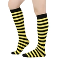 Detail of black and yellow striped knee-high socks showing knitted texture and elasticity - Straight Without Heel / Yellow and Black Fine Stripes