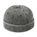 Vintage washed grey denim docker cap with retro brimless design and metal eyelets - Adjustable / Dark Gray