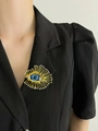 Vintage evil eye brooch in gold finish with blue iris and sparkling rhinestones - Blue Iris Gold Brooch