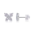 Detail of silver butterfly stud earrings with sparkling cubic zirconia and clear backings - E13595-Dynamic Butterfly with GRA Certificate