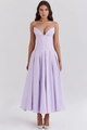 Detail of lavender strapless evening dress featuring a corset waist and fine texture - S / Purple