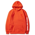 Orange hoodie with red rose print and People Are Poison text on the sleeve - Orange 344