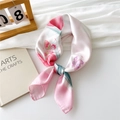 Pink and white silk square scarf with floral butterfly print for elegant neck styling - Pink Tulip Butterfly / 70x70cm