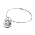 Silberner Edelstahl-Armreif mit Lotus-Anhänger und einer weißen Perle für Damen - September Prunkwinde-Silber (KB158026-Z)