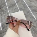 Frameless rectangular sunglasses with pink gradient lenses and gold metal frames - Gold Frame Gray Pink Lens