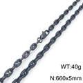 Classic black stainless steel pig nose chain necklace with lobster clasp and sleek finish - Black Bamboo Link Chain (KN295423-KFC)