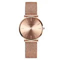 Women's 36mm rose gold waterproof quartz watch with minimalist mesh band and sunray dial - Rose Gold