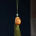 Handcrafted green sandalwood gourd pendant with silk tassels and traditional wood carvings - Wine Bag Style (18) / 3.3x2.6cm / Wood Color
