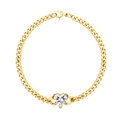 Dettaglio del bracciale a maglia cubana dorata con ciondolo a cuore in zircone trasparente - Stile Pietra Principale Bianca Cuore (B2030-GO-W)