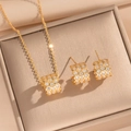 Golden honeycomb jewelry set with sparkling crystals in a premium beige gift box - Set / Gold