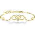 Elegante pulsera de corazón infinito dorado con circonitas blancas y acabado pulido - Plata 925 / Dorado