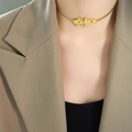 Golden snake chain choker with belt buckle clasp made of high-quality titanium steel - Gold Necklace-32+8cm