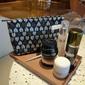 Black and silver heart pattern jacquard toiletry bag with premium metal zipper closure - Black Heart