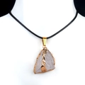Irregular raw purple crystal stone pendant with golden edge on black cord necklace - White Crystal