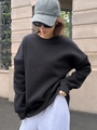 Minimalist black oversized crewneck sweatshirt for women in a street style outdoor setting - S / Black (Thin Style)