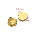 Golden seashell charm pendant in stainless steel showing front and back views - 16mm Striped Shell Gold Type 2
