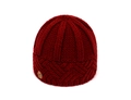 Deep red chunky knit beanie with vintage diamond pattern and a leather side label - Burgundy