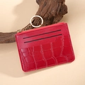 Red crocodile texture card holder with gold zipper and keychain detail - Red