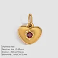 14K gold plated heart birthstone pendant in stainless steel with red zircon gemstone - January Red / Gold
