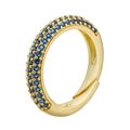 Detail of gold-plated pavé ring featuring three rows of micro-set blue zircon stones - Gold Plated Blue Zirconia