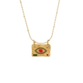 Golden tarot eye necklace with red gemstone center and green accents on gold chain - Irregular Square Evil Eye Style (11#)