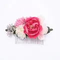 Bohemian floral hair comb featuring dark pink roses and cream dahlias with silver metal teeth - FS05-2 Rose Red