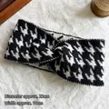 Bandeau tricoté à motif pied-de-poule noir et blanc avec nœud croisé, diamètre 22cm - Env. 22x10cm / Noir