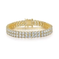 Double-row tennis bracelet with golden finish and round-cut cubic zirconia stones - Bracelet / Double Row, Width 6mm, Length Approx 16cm / Gold (White Zirconia)