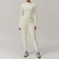 Ensemble de yoga blanc crème pour femme avec veste zippée et leggings taille haute - S / Haut Et Bas / Abricot Crème (Veste+Pantalon)