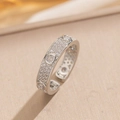 Luxurious silver open ring with pave-set cubic zirconia and round patterns on warm fabric - Starry Open Ring (698) / Silver