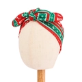 Detail of baby Christmas turban hat with red and green bow and snowflake patterns - Red Reindeer Snowflake Print Style (20954)
