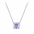 Minimalist S925 silver necklace with 8mm round purple zircon in classic 4-prong setting - Light Pink-8MM