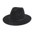 Classic black wool fedora hat with silver rivets and leather band detailing - Black