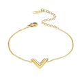 Elegant 18k rose gold plated V-letter pendant bracelet with adjustable chain for women - Gold