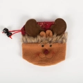 Brown reindeer drawstring Christmas gift bag with plush reindeer antlers and bells - Elk Style
