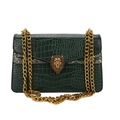 Dark green crocodile pattern shoulder bag with golden lion head buckle and metal chain - Green