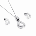 Silver teardrop necklace and earrings set with sparkling rhinestones in a modern style - Silver (KS116880-KSP)