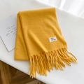 Thick yellow knitted wool scarf with tassel details folded on a white surface - Lemon Yellow / Over 175cm