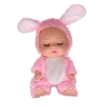 5-inch sleeping baby doll wearing a pink plush rabbit outfit and bunny ears hood - B3 Pink Rabbit