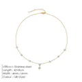 Collar de acero inoxidable chapado en oro 14K con tréboles y dijes de cristal redondo - Chapado en oro 14K